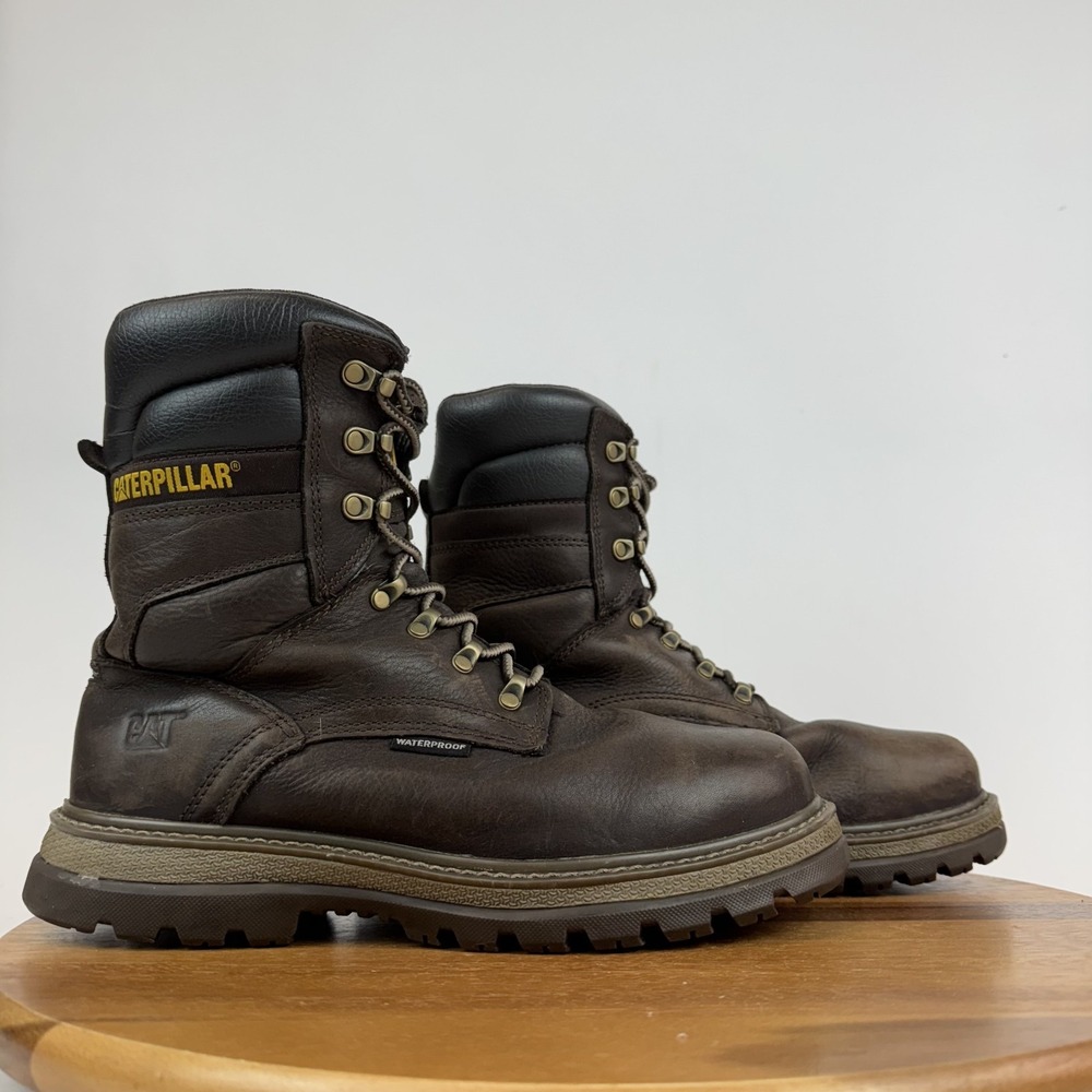 Mens Caterpillar Fairbanks Brown Leather Steel Toe Work Boots Size 8.5 Wide GUC